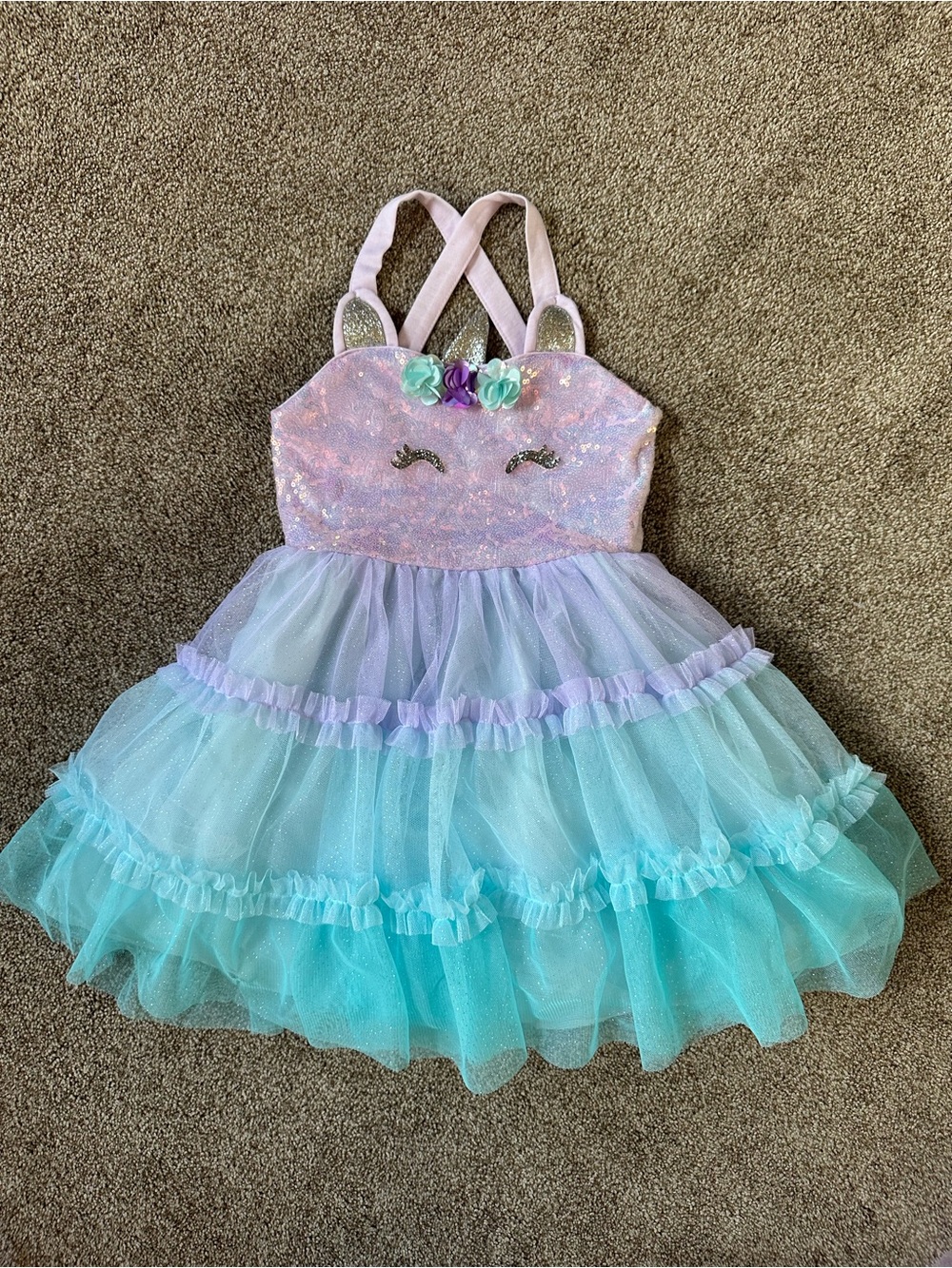 Unbranded Pink & Aqua Unicorn Tulle Costume Dress for Kids